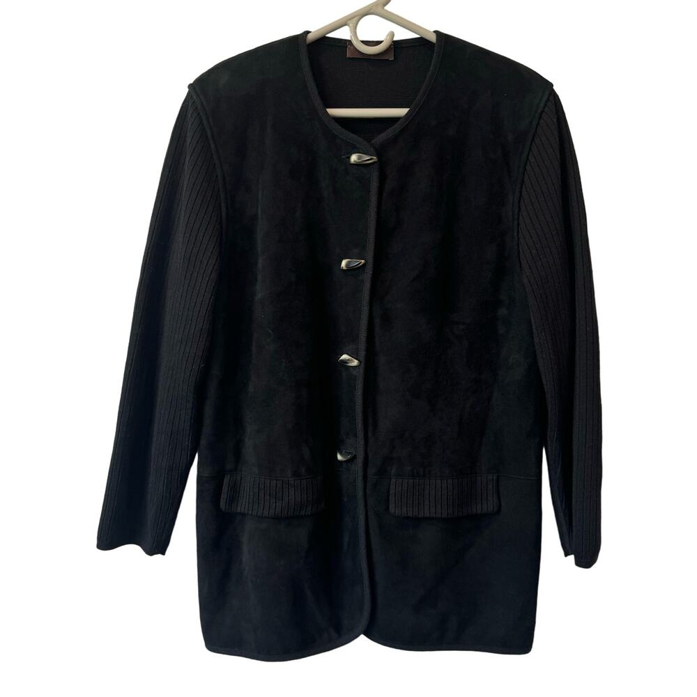 Devernois Women's Vintage Leather & Wool Elegant Shoulder Pads Jacket 44FR US 12